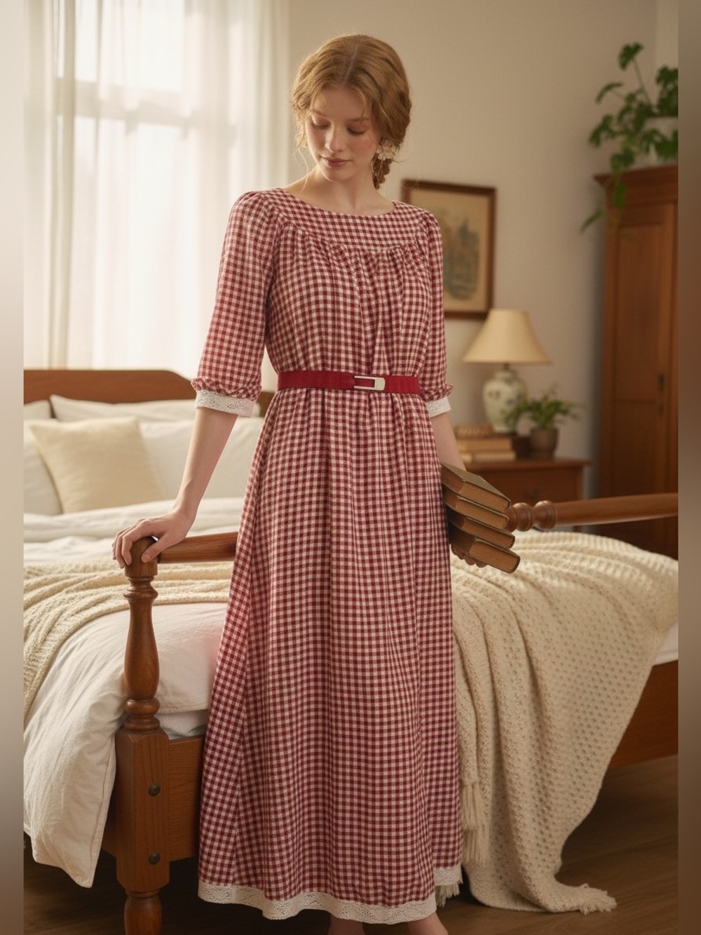 Vintage Red White Gingham Cotton Dress